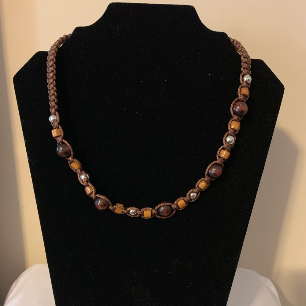 Male Youth Brown Rope and Bead Necklace